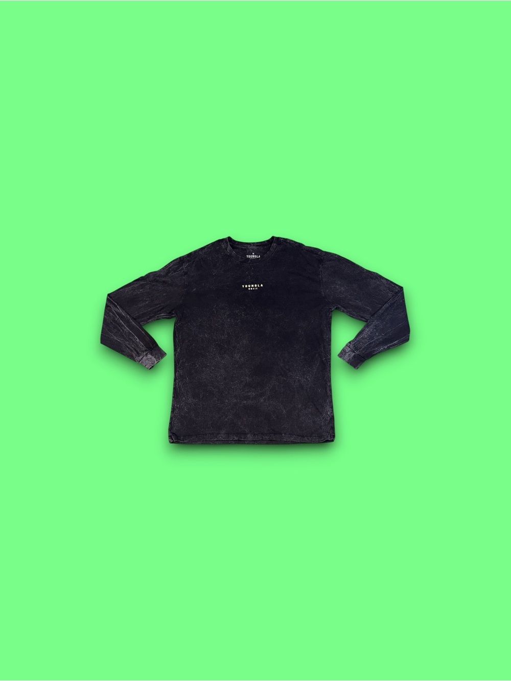 YOUNGLA marble print long sleeve t-shirt black mens large